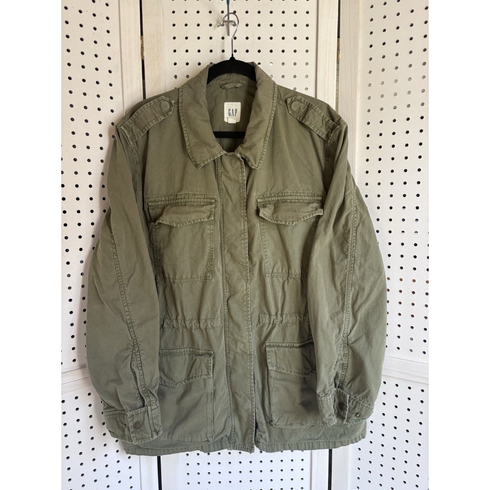 GAP Women's XXL Field Utility Khaki Jacket Snap Up Green Lightweight Coat Chore
